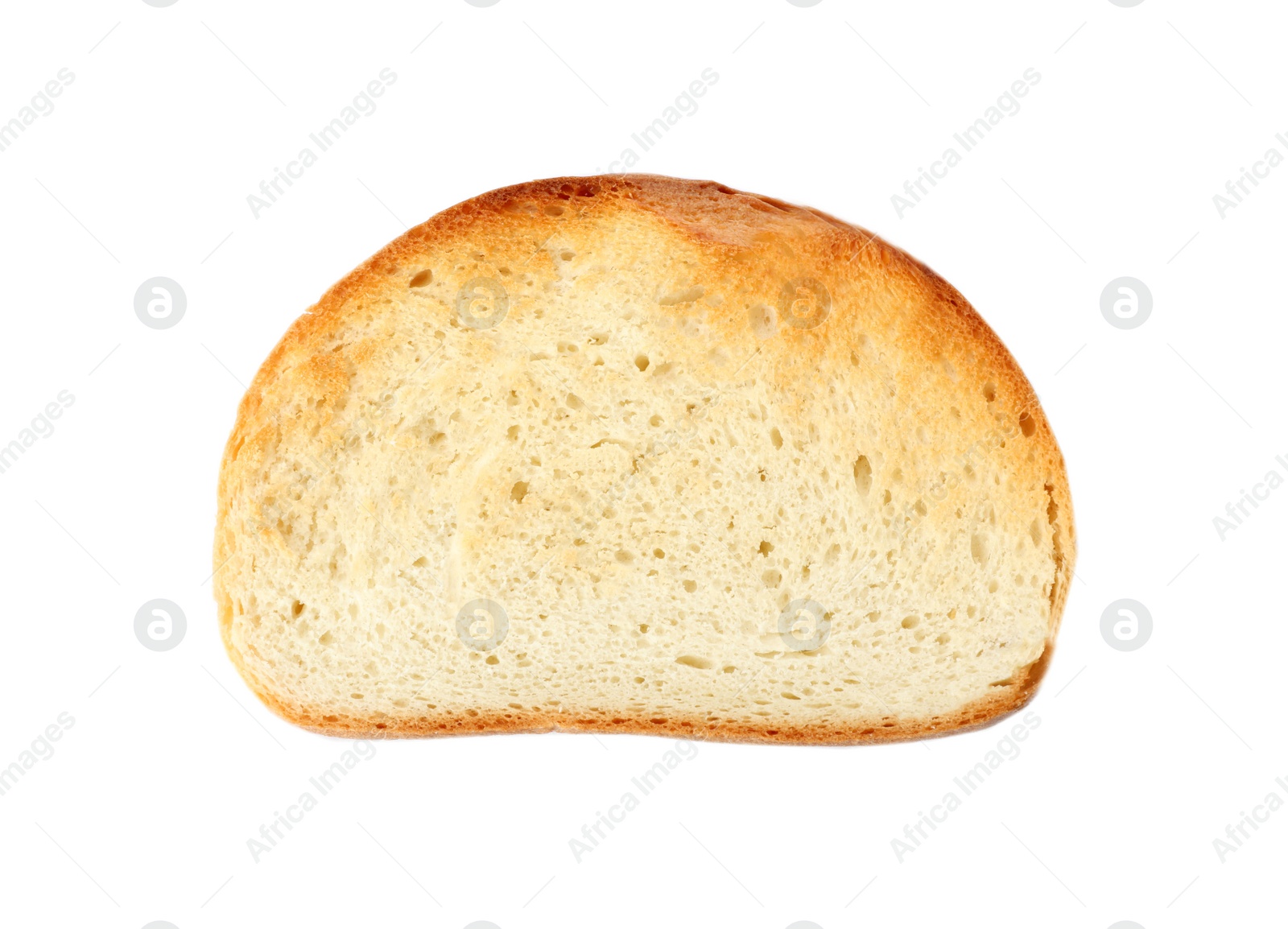 Photo of Slice of toasted wheat bread isolated on white, top view