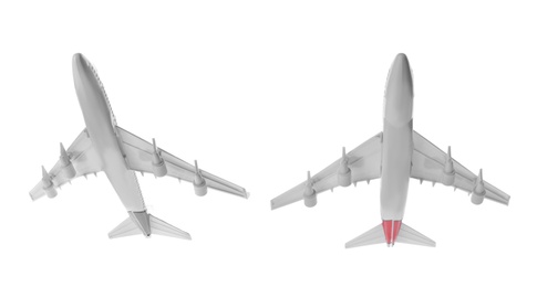 Image of Two toy airplanes isolated on white, bottom view
