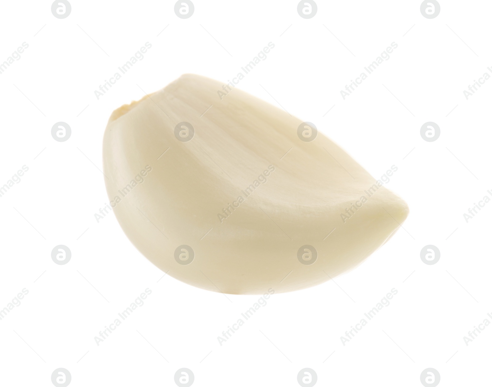 Photo of One peeled clove of garlic isolated on white