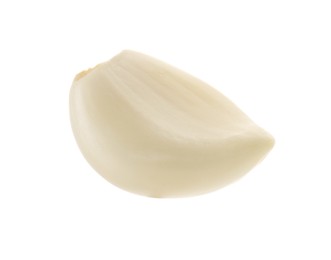 Photo of One peeled clove of garlic isolated on white