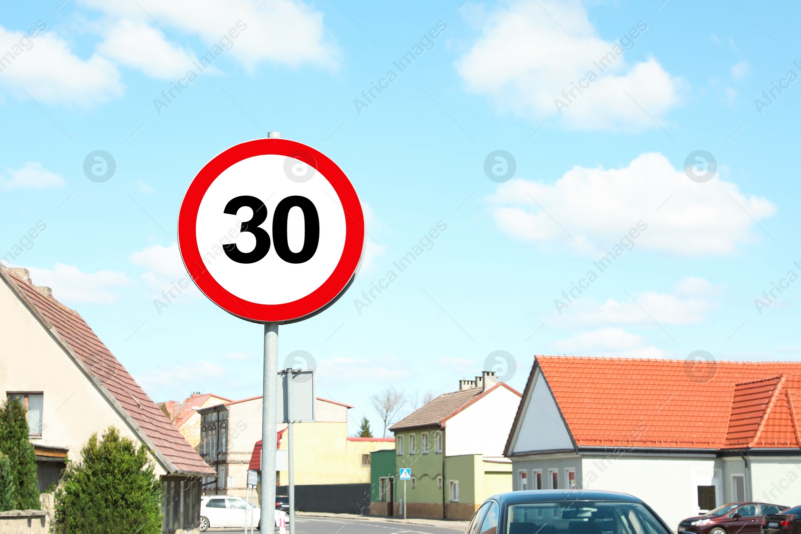 Image of Road sign Maximum speed limit in city