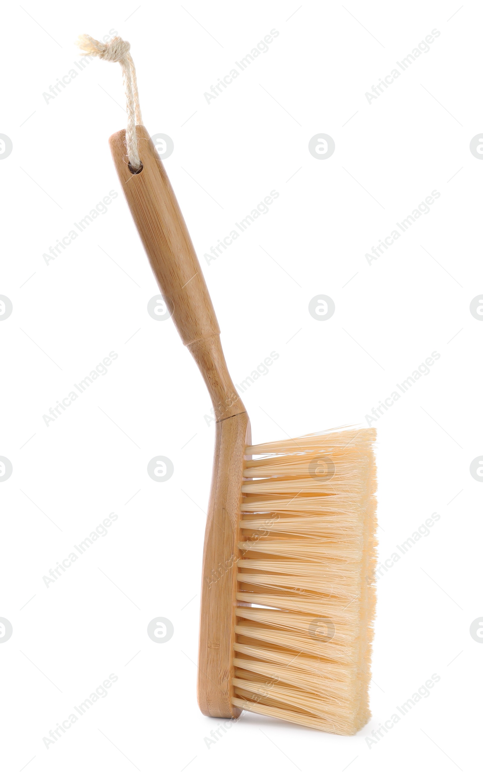 Photo of Wooden brush isolated on white. Cleaning tool