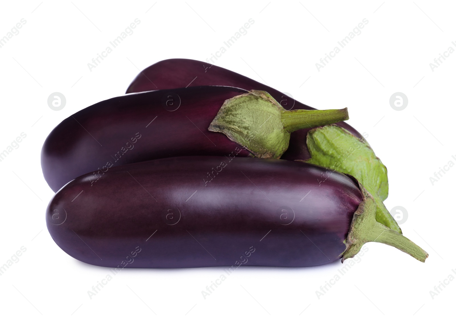 Photo of Organic fresh ripe eggplants on white background