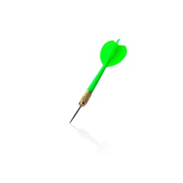 Photo of Green dart arrow for game on white background