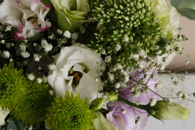 Beautiful bouquet with Eustoma flowers, closeup view