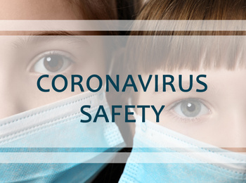 Little girls with medical masks, closeup. Coronavirus safety 