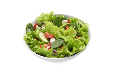 Photo of Delicious salad in bowl isolated on white