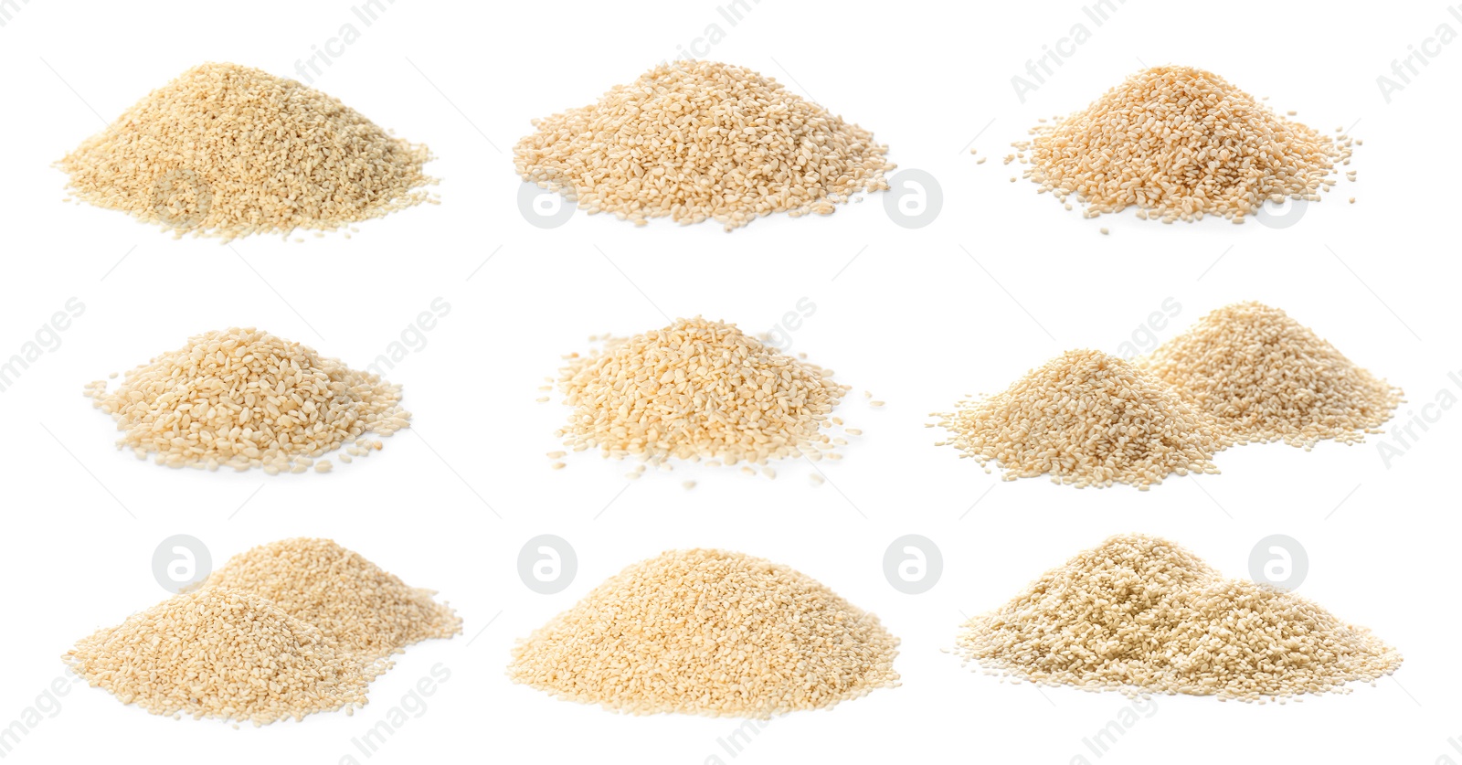 Image of Set with sesame seeds on white background. Banner design