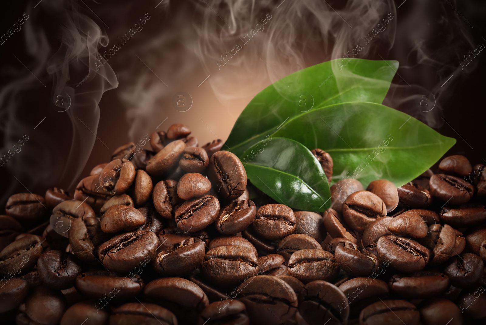 Image of Pile of roasted coffee beans, closeup view 