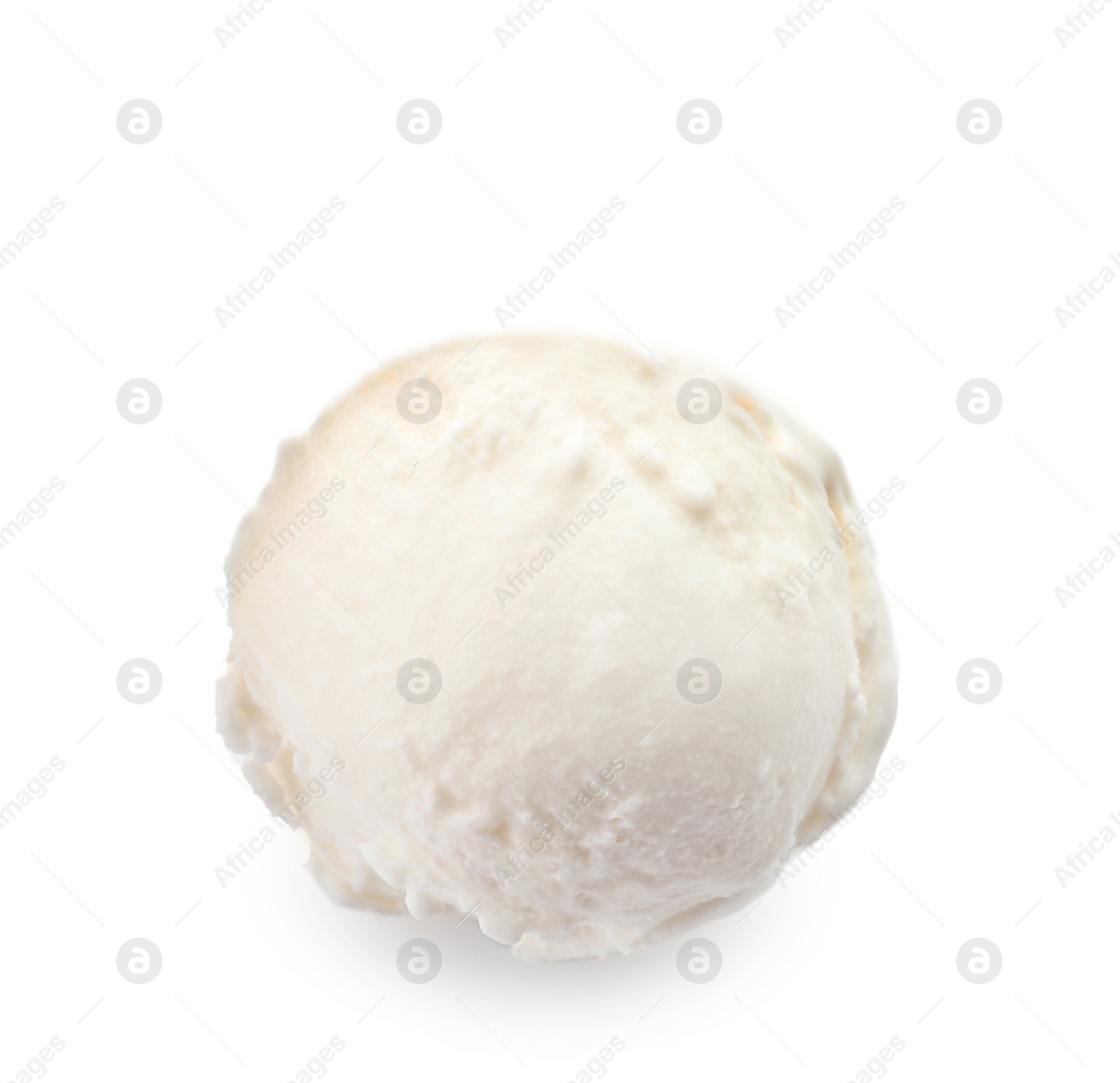 Photo of Ball of tasty vanilla ice cream on white background