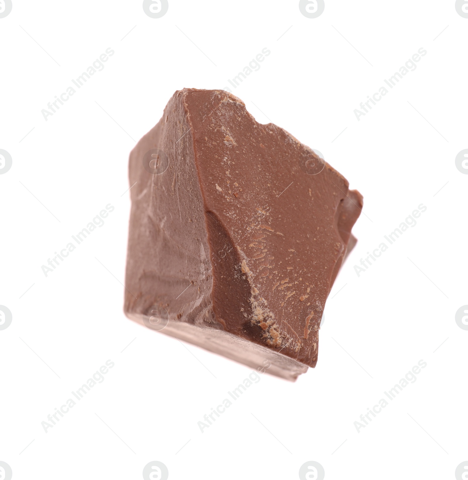 Photo of Piece of tasty milk chocolate isolated on white