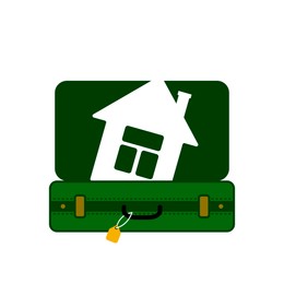 Illustration of Moving concept. House in open suitcase on white background, illustration