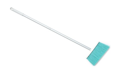 Plastic broom isolated on white, top view