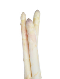 Photo of Fresh ripe asparagus isolated on white, closeup