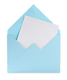 Letter envelope with card on white background