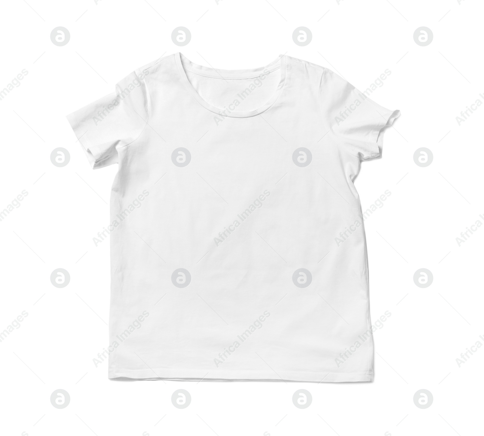 Photo of Modern t-shirt isolated on white, top view