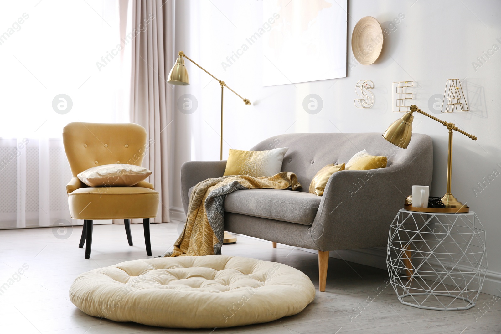 Photo of Modern living room interior with comfortable sofa