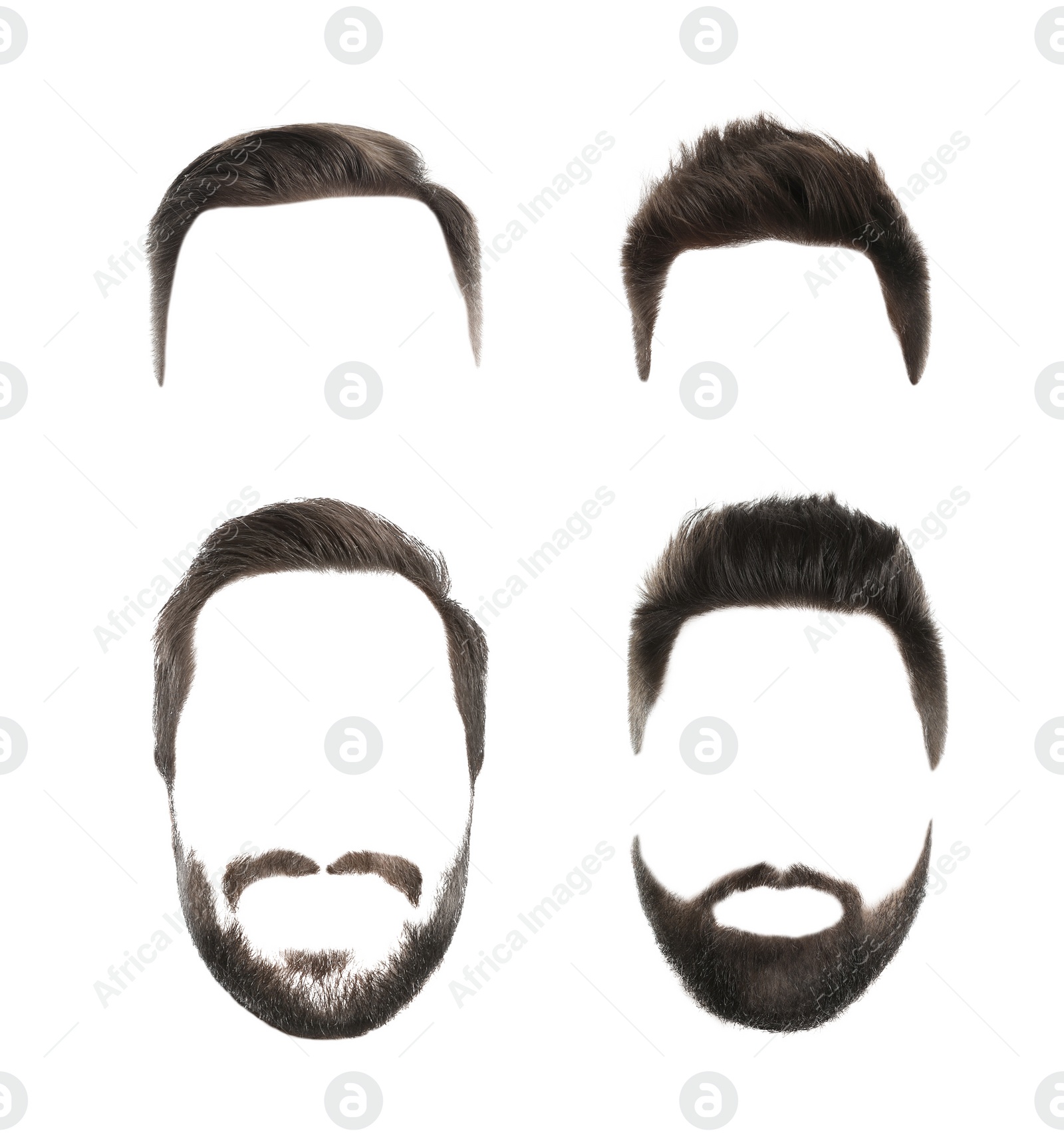 Image of Fashionable men's hairstyles and beards isolated on white, collage