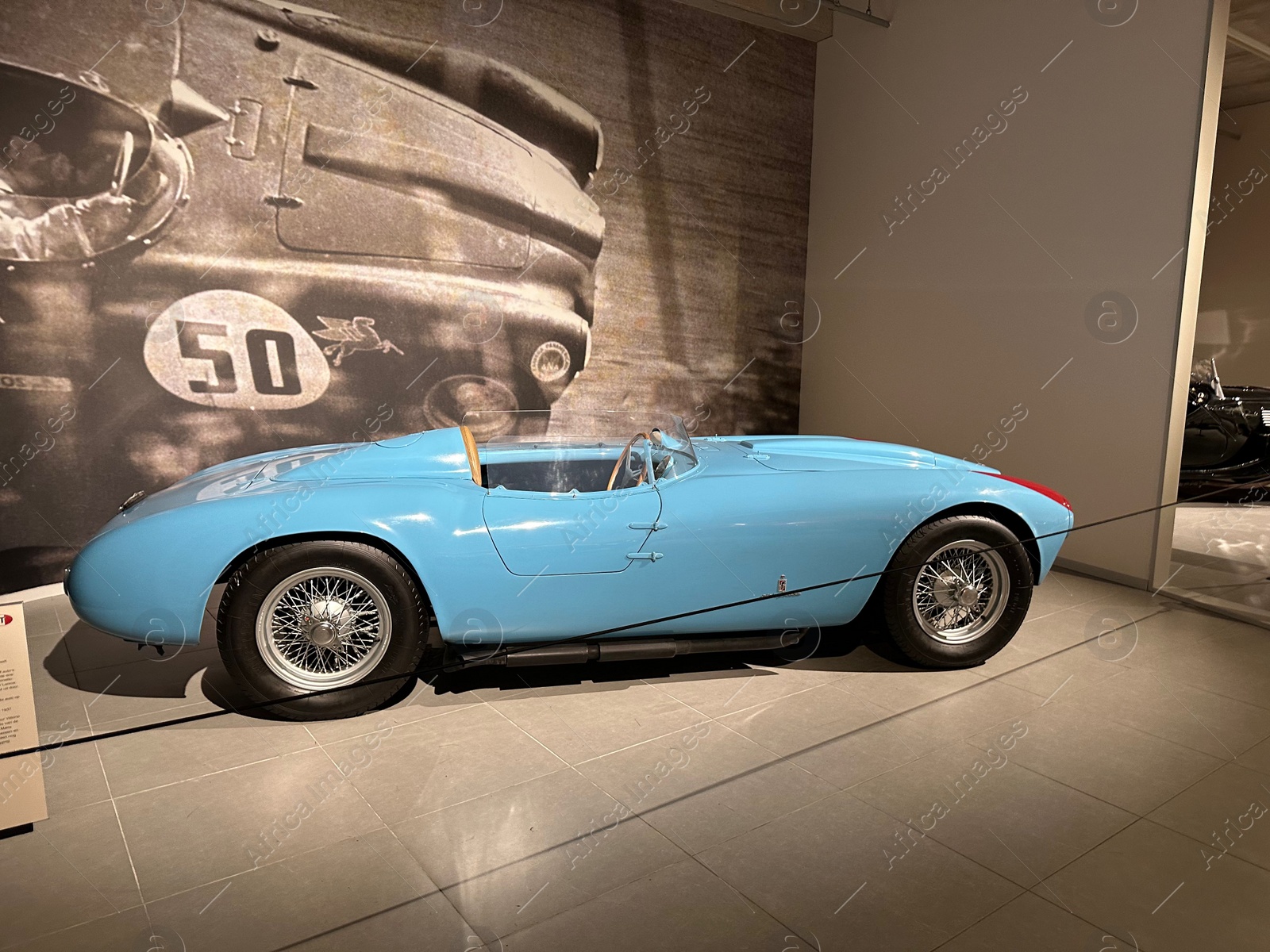 Photo of Hague, Netherlands - November 8, 2022: Beautiful view of light blue retro car in Louwman museum