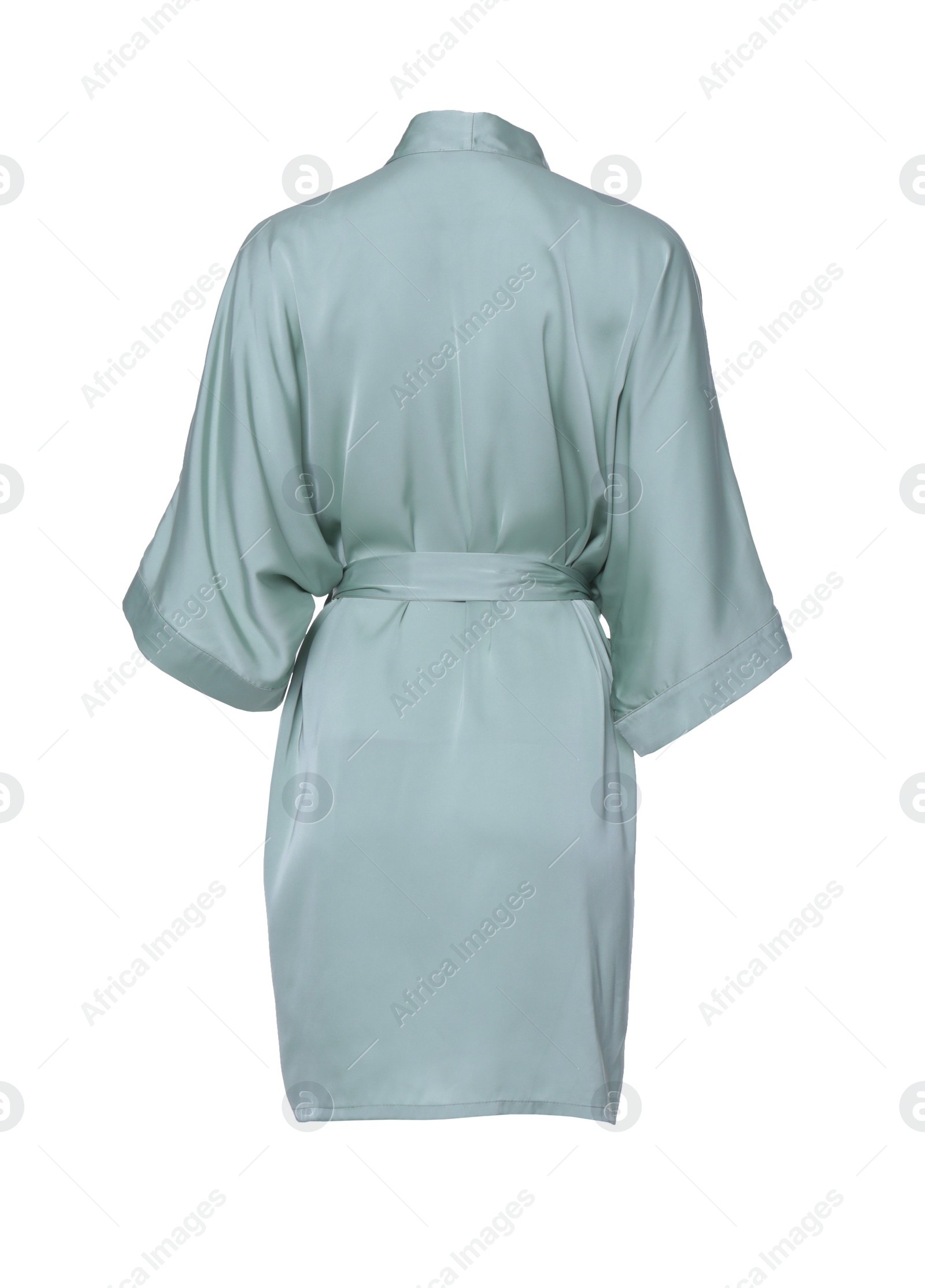 Image of Pale green silk bathrobe isolated on white, back view