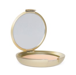 Photo of Face powder with mirror isolated on white