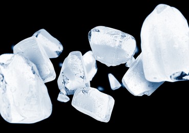 Image of Crushed ice in air on black background