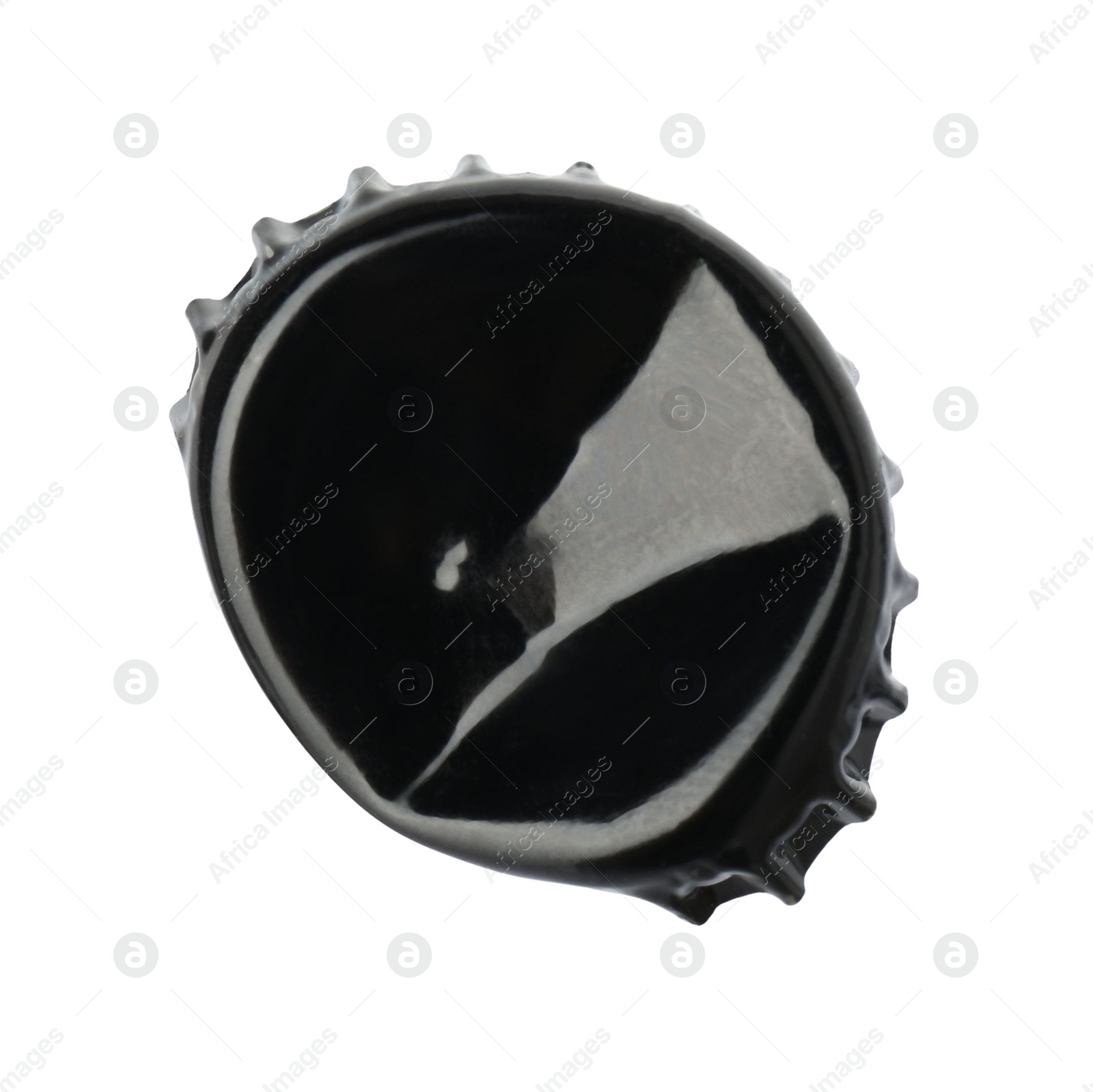 Photo of One black beer bottle cap isolated on white