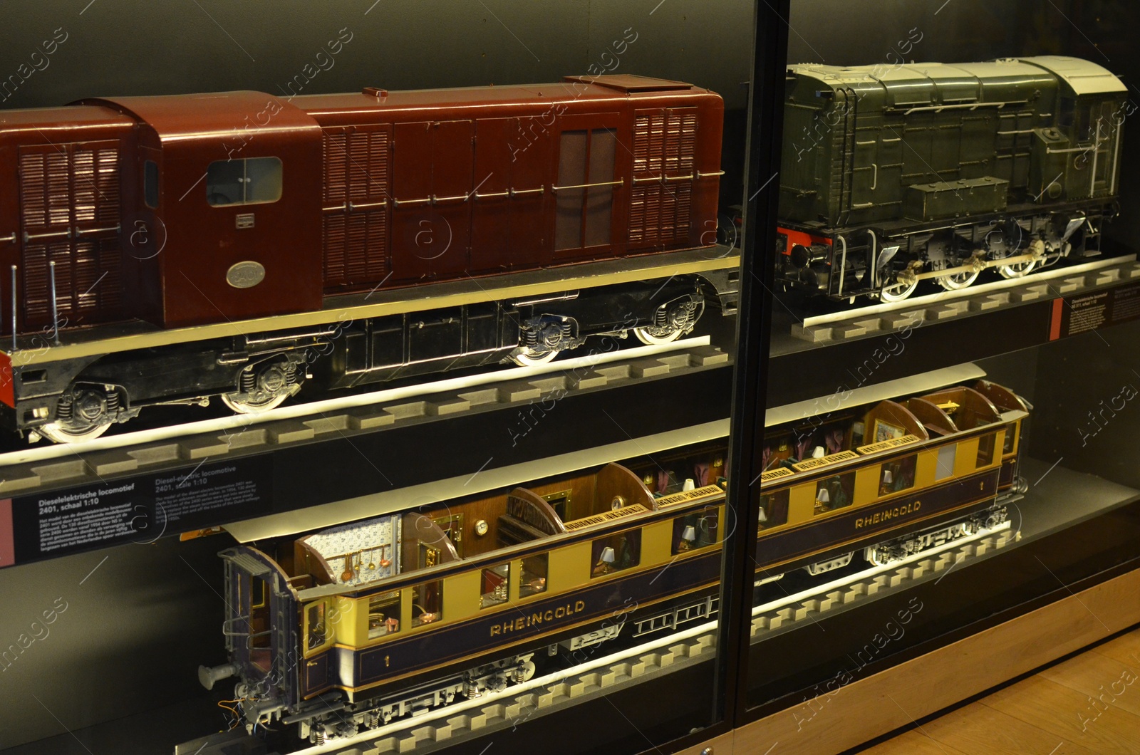 Photo of Utrecht, Netherlands - July 23, 2022: Models of different old trains on display in Spoorwegmuseum