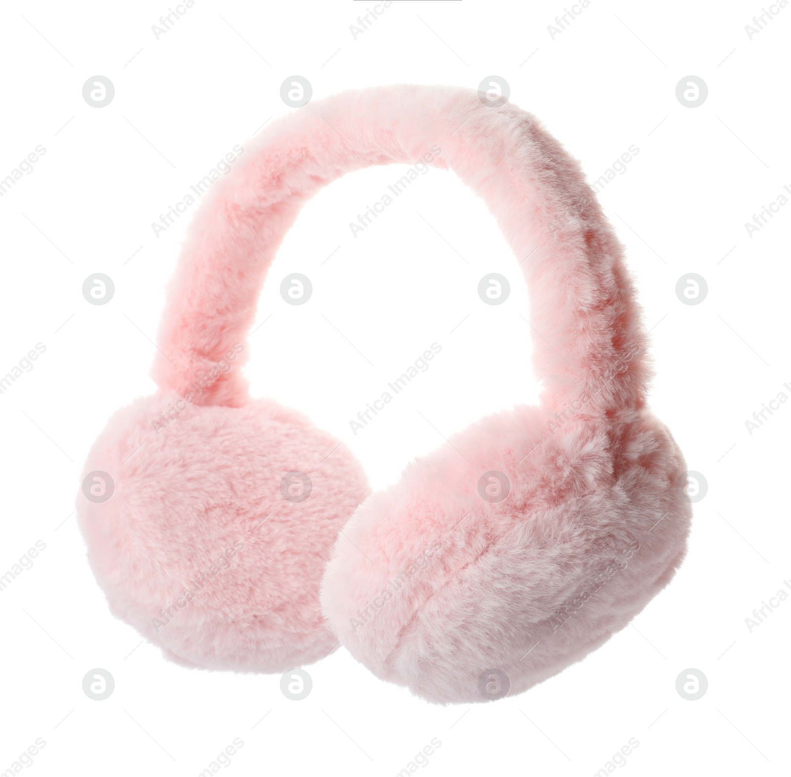 Photo of Stylish warm soft earmuffs isolated on white