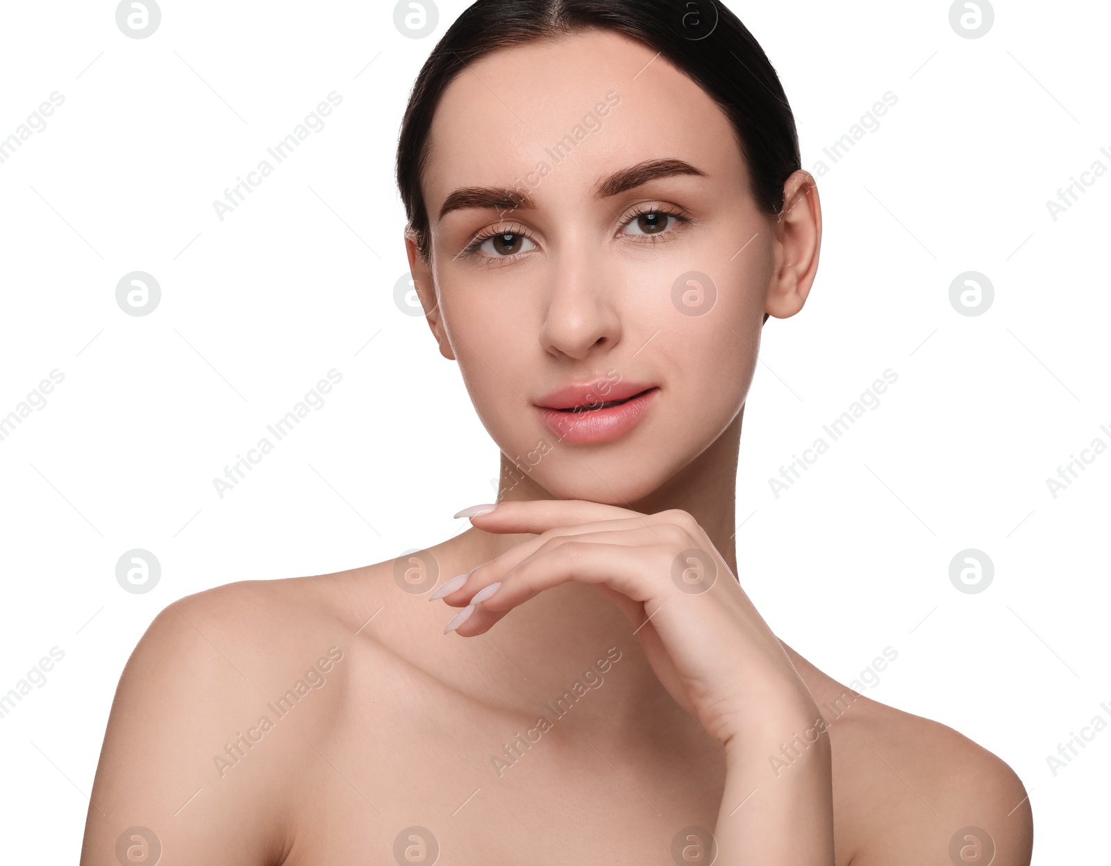 Photo of Portrait of beautiful young woman on white background