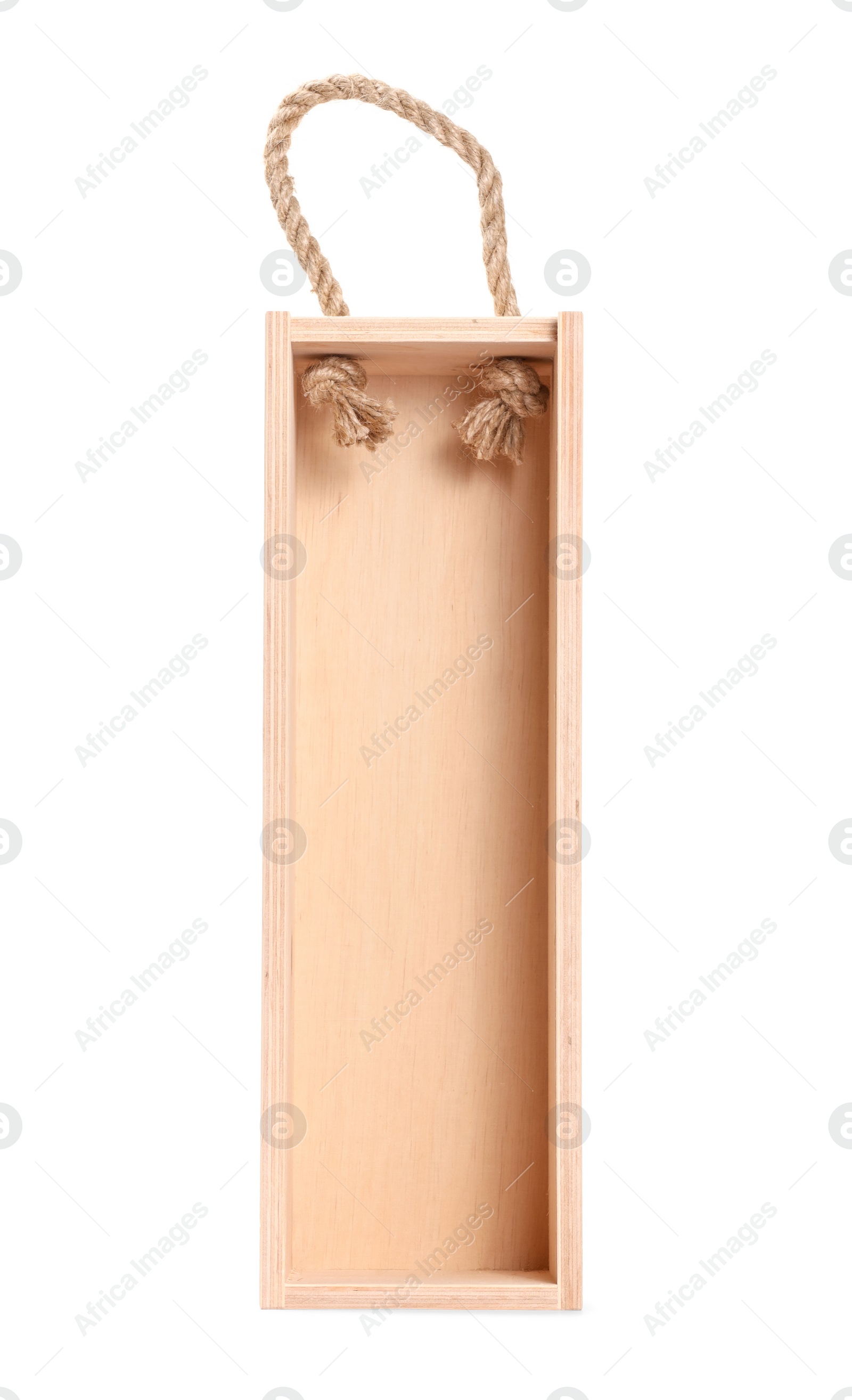 Photo of Empty wooden wine box isolated on white