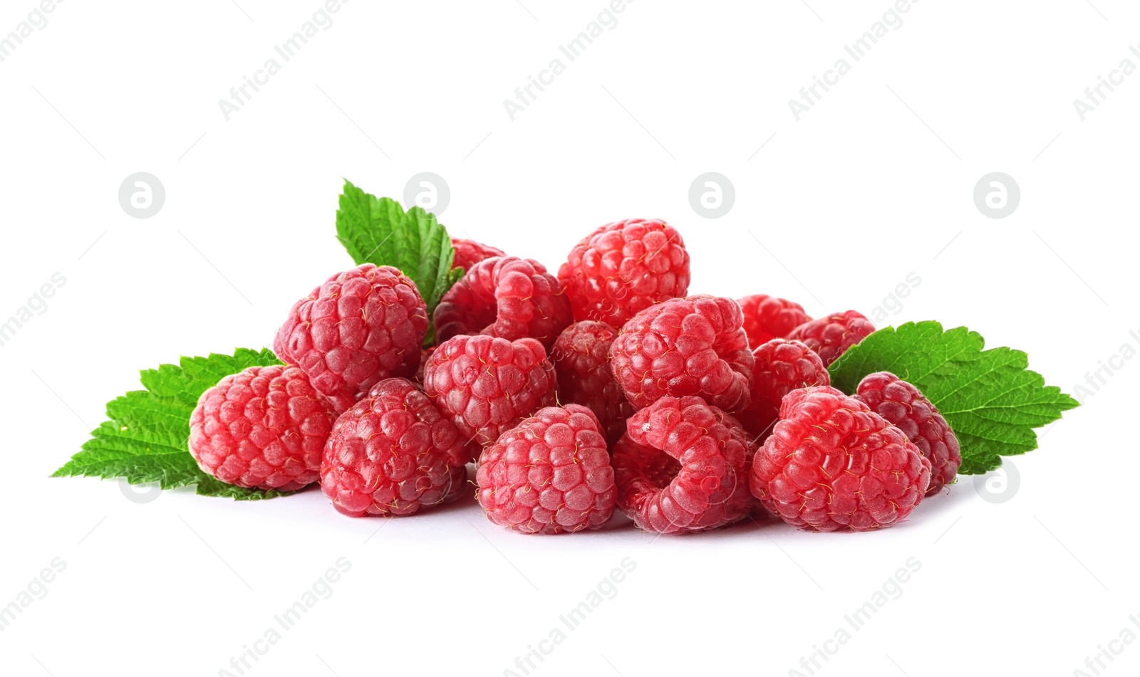 Photo of Delicious fresh ripe raspberries on white background