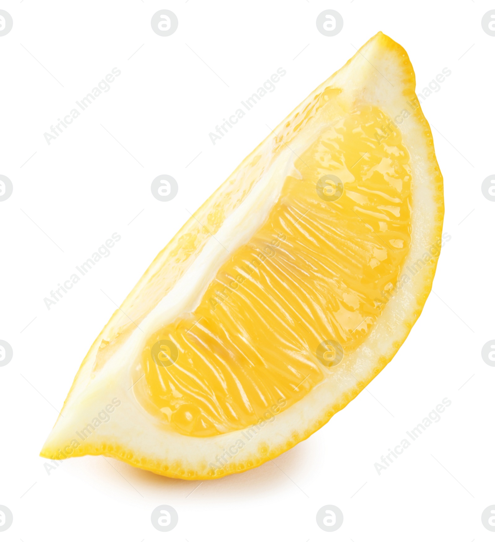 Photo of Slice of ripe lemon on white background