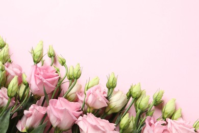 Happy Mother's Day. Beautiful flowers on pink background, flat lay. Space for text