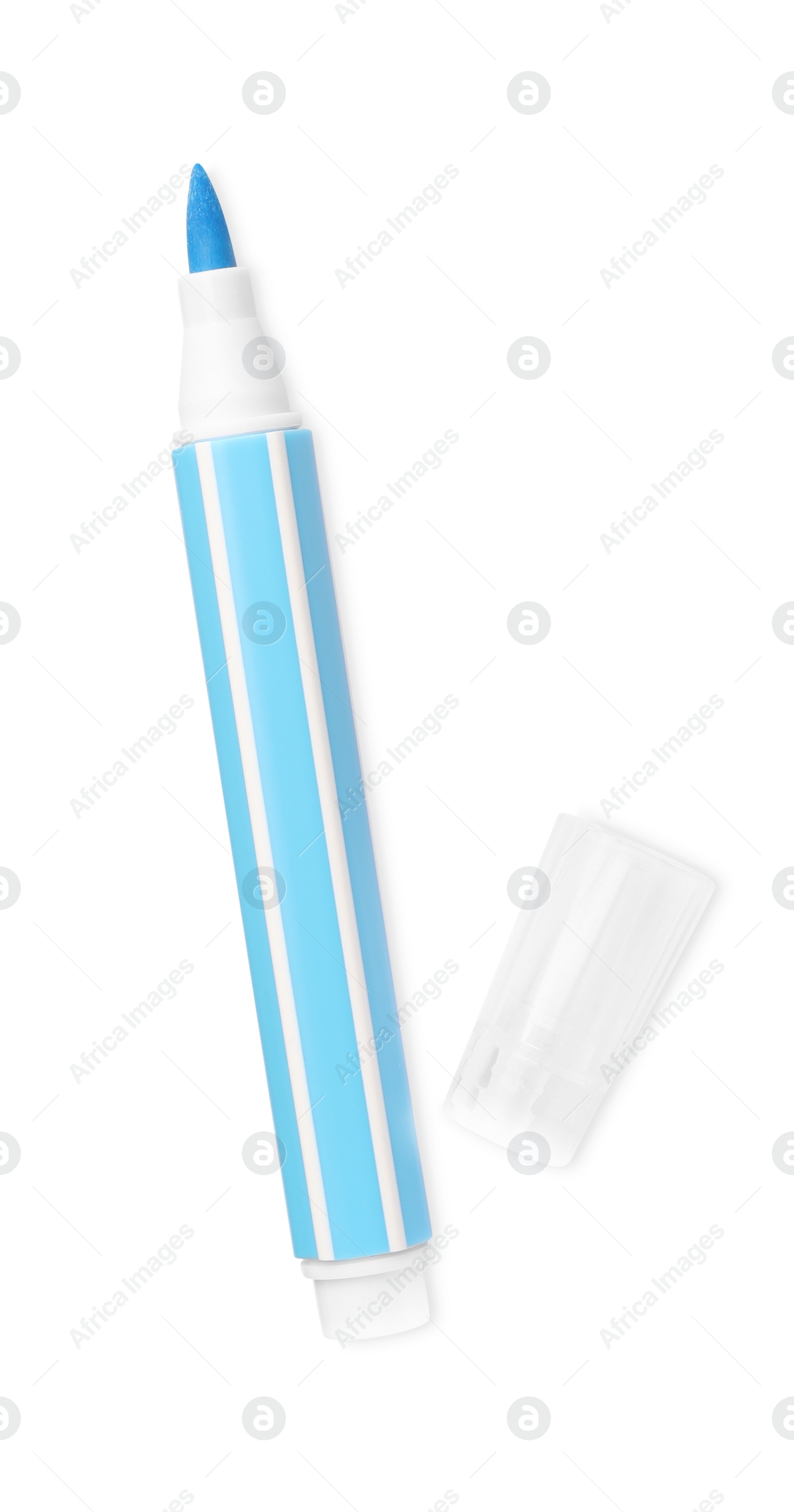 Photo of One light blue marker isolated on white, top view