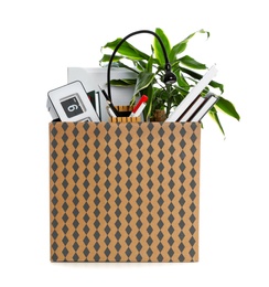 Photo of Moving box with stuff isolated on white. Work promotion concept