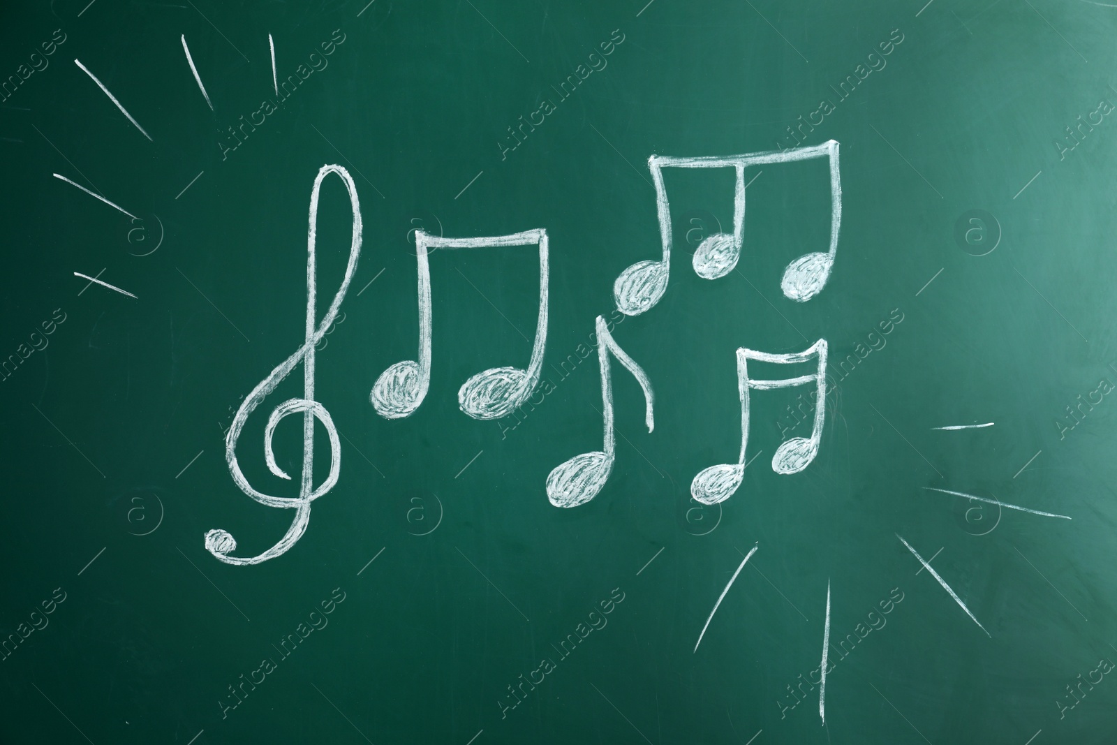 Photo of Treble clef and music notes on chalkboard