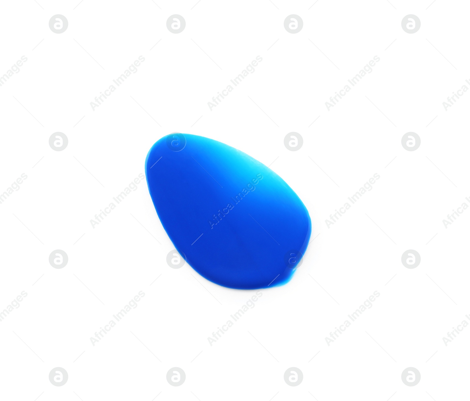 Photo of Blue paint sample on white background, top view