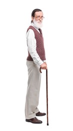 Photo of Senior man with walking cane on white background