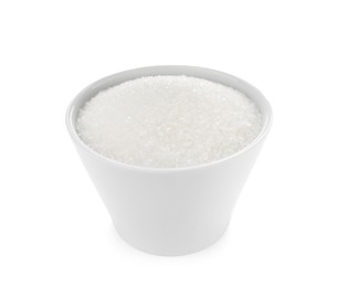 Granulated sugar in bowl isolated on white