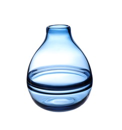 Photo of Stylish empty glass vase isolated on white