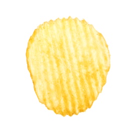 Tasty ridged potato chip on white background