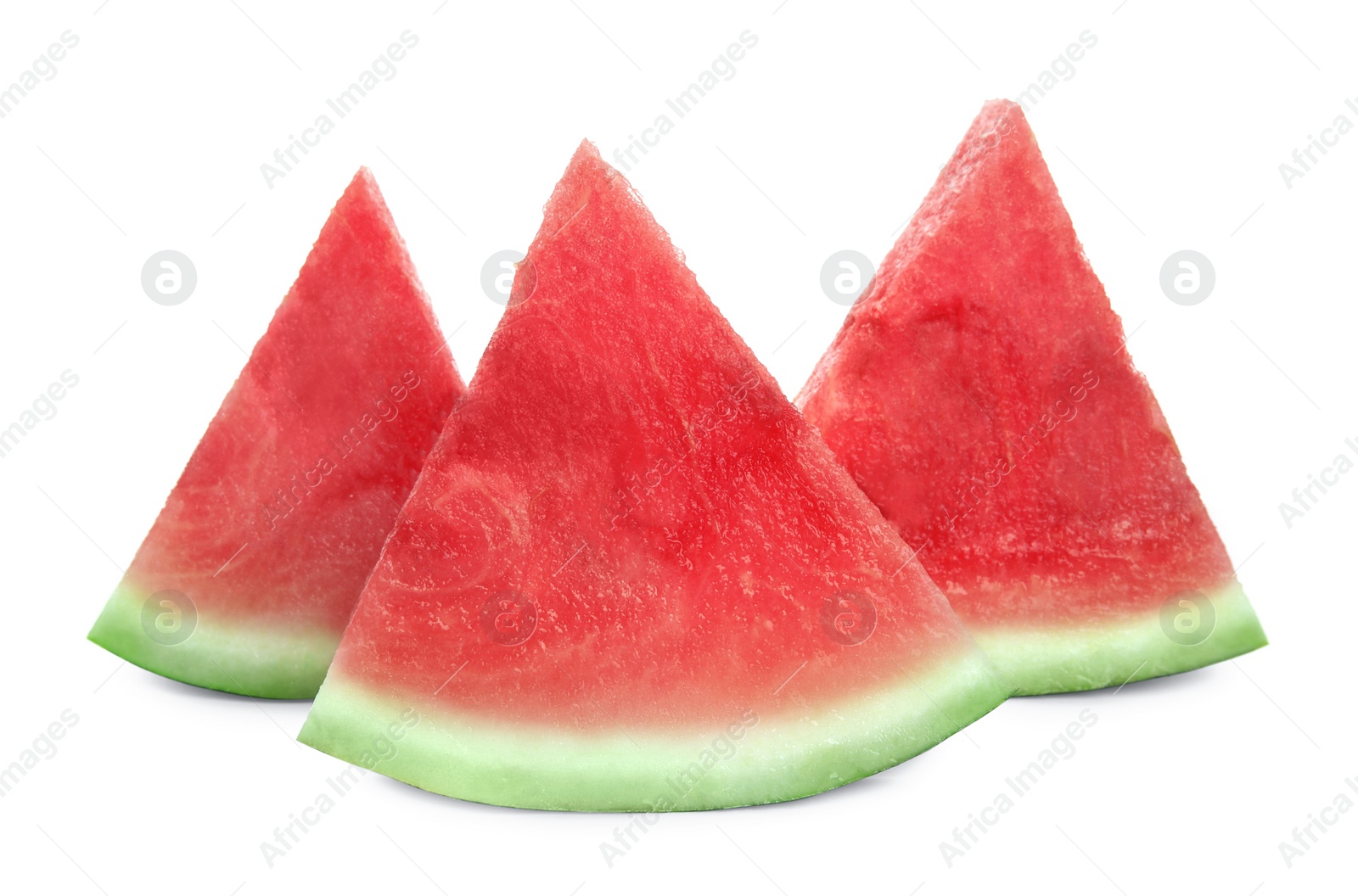 Image of Slices of delicious ripe seedless watermelon on white background 