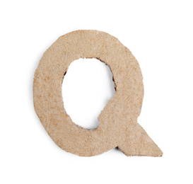 Photo of Letter Q made of cardboard isolated on white
