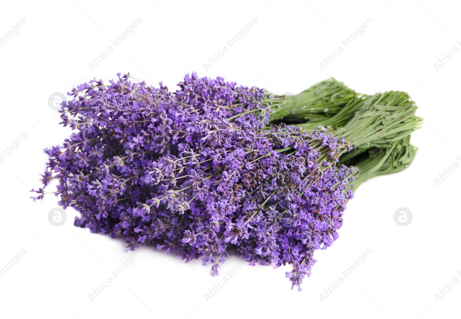 Photo of Beautiful lavender bouquets on white wooden table