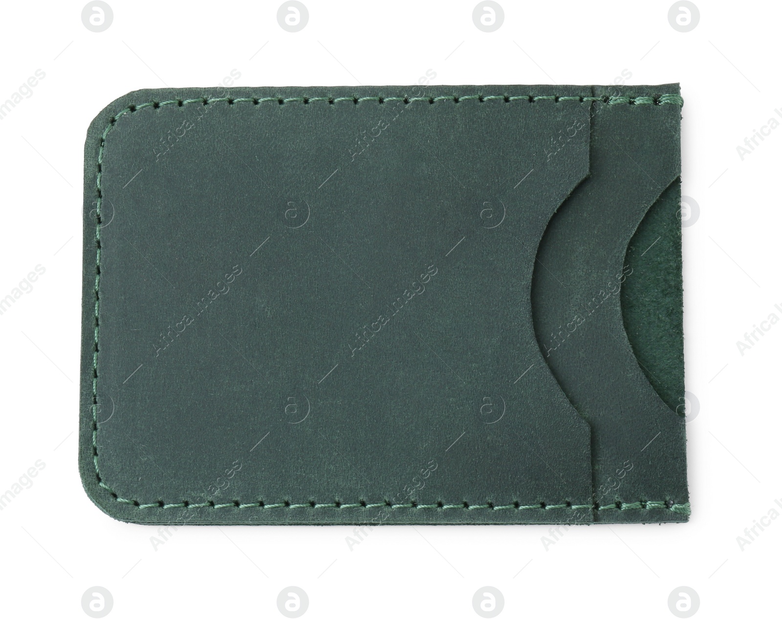 Photo of Leather business card holder isolated on white, top view