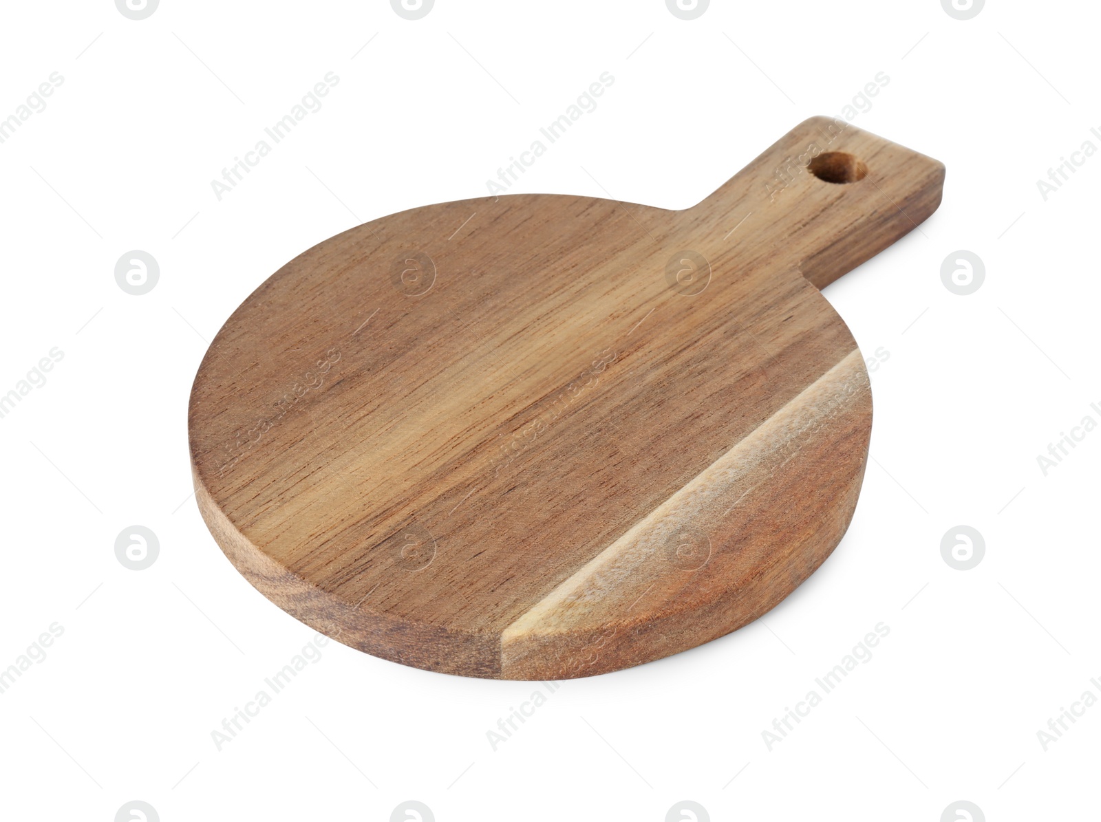 Photo of One wooden cutting board isolated on white