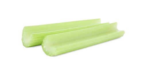 Fresh green cut celery isolated on white