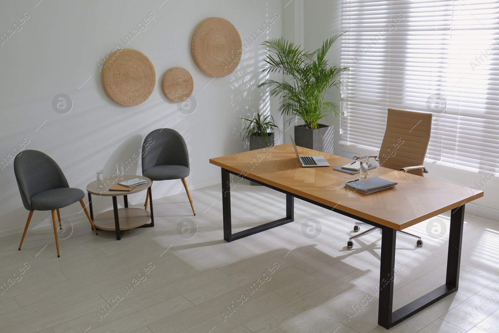 Photo of Director's office with large wooden table. Interior design