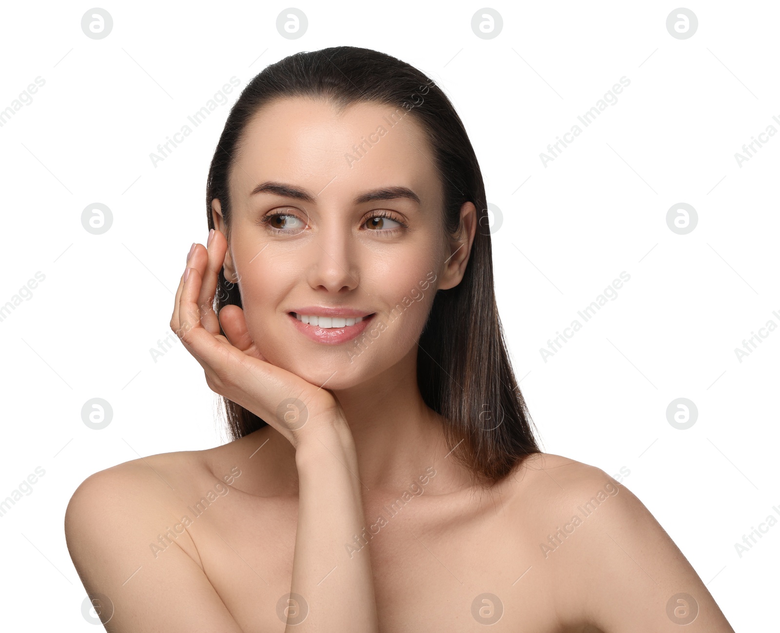 Photo of Portrait of beautiful young woman on white background